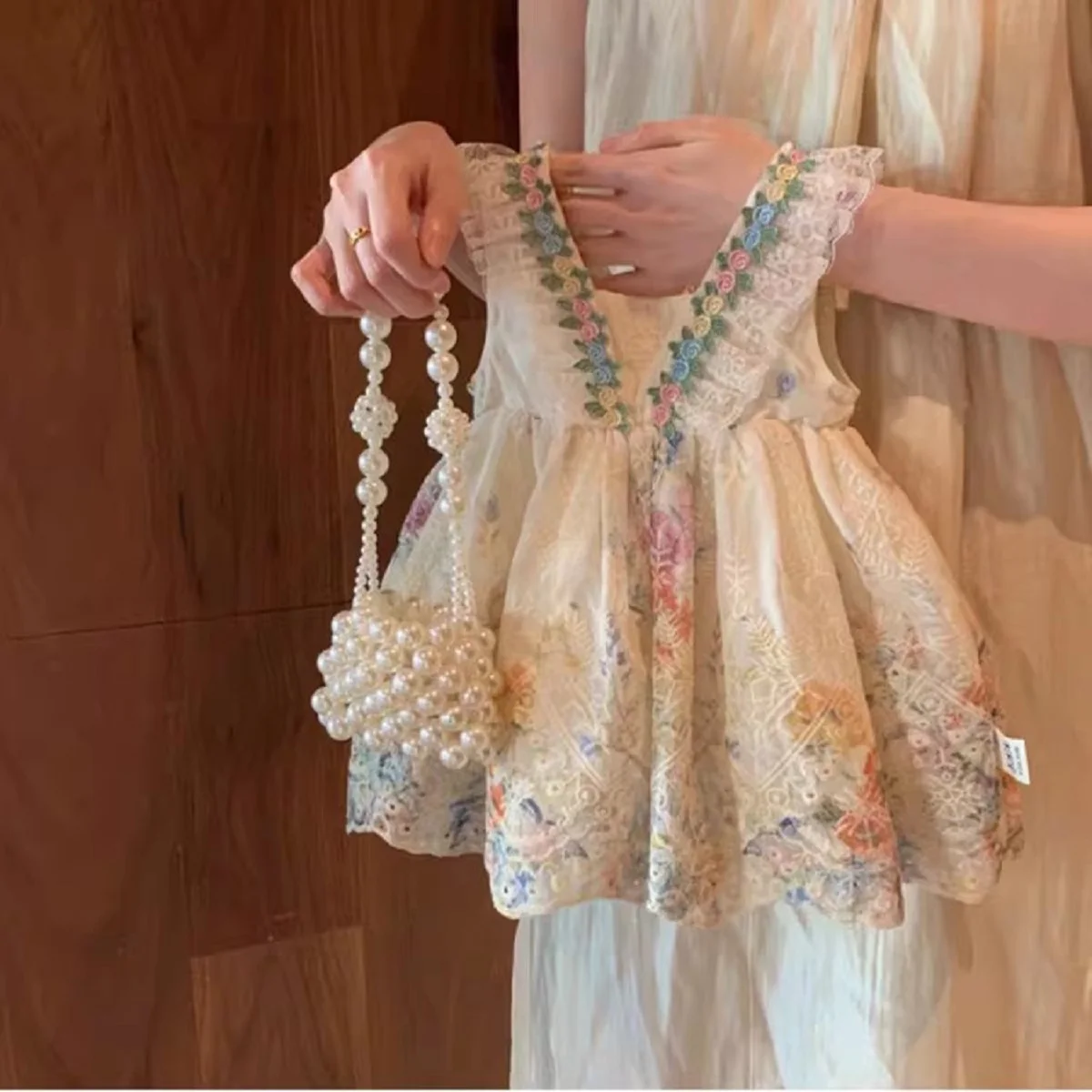 Girls' Dress New Style Summer Island Resort Style Beautiful Princess Dress Baby Girl French Floral Vest Dress