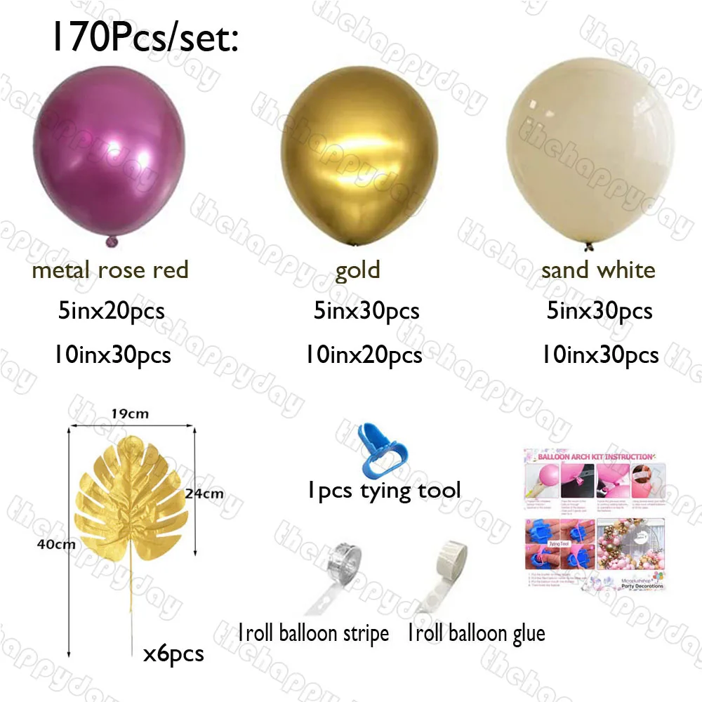 Red Gold Sand White Balloons Arch Garland Kit Metal Magenta Balloons Plam Leaves Balloon Arch Wedding Birthday Party Decor