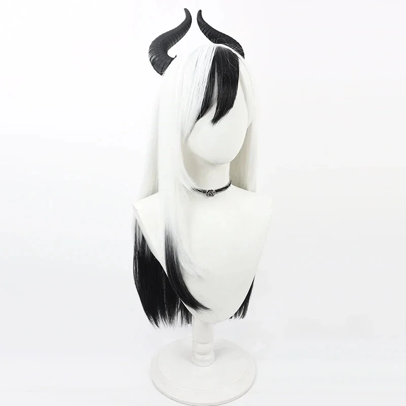 Blue Archive Onikata Kayoko Cosplay Wig 70cm Long Black White Synthetic Hair Heat Resistant Halloween Role Play   Free Wig Cap