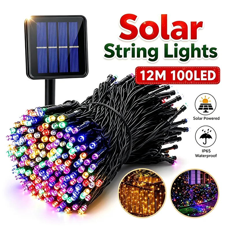 Solar LED String Lights Waterproof Twinkling Fairy Lights Decorative Lighting for Garden Patio Christmas Halloween