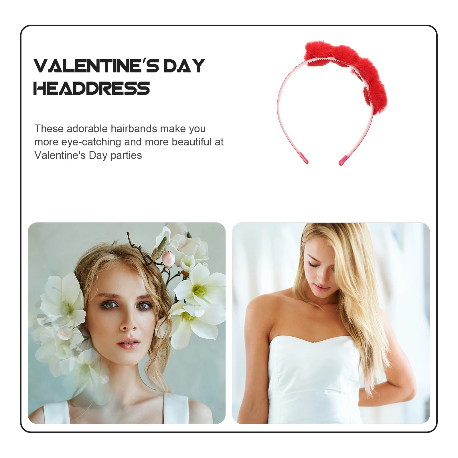 

2Pcs Loving Heart Splicing Hair Hoops Durable Comfortable Fit Firm Hold Valentine's Day Kids Party Hair Accessories