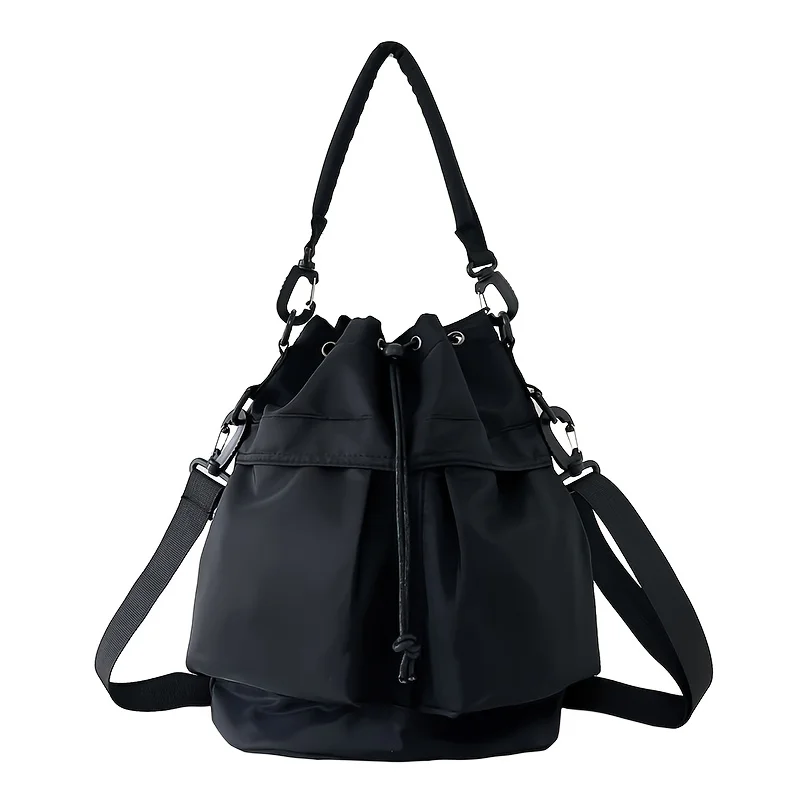 1 قطعة حقيبة دلو نايلون للسيدات مع إغلاق برباط للاستخدام اليومي غير الرسمي حقيبة كتف واحدة محمولة متعددة الطبقات خفيفة الوزن