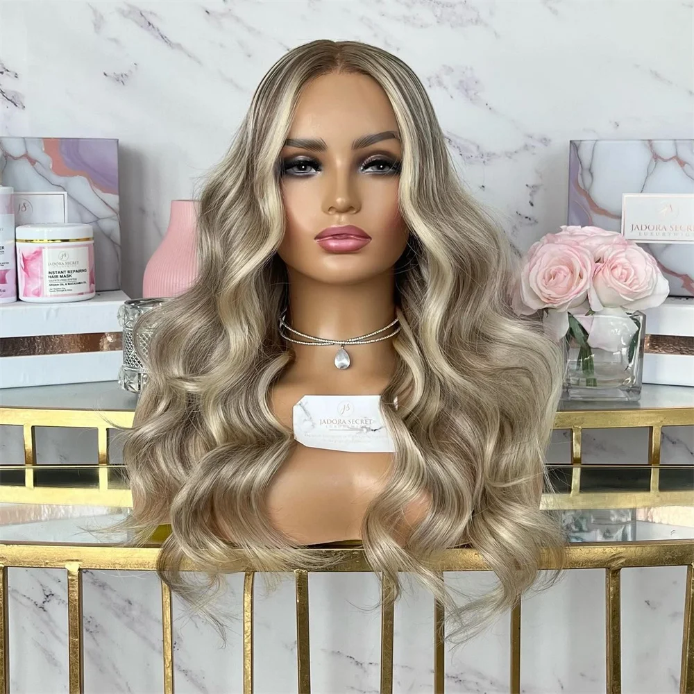 Glueless Soft Lace Front Wig Brown Blonde Gray Ash 13x4 Deep Middle Parting Synthetic Wig Small Large Cap Fashion Loose Wavy