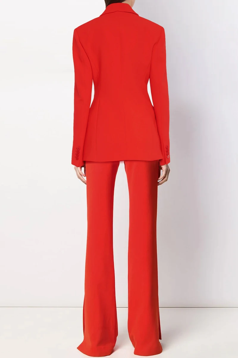 Allingentle Red Women's 2 Piece Set Business Suit Elegant Peak Lapel Pantsuit Set for Party Blazer Office Work Outfits Customize