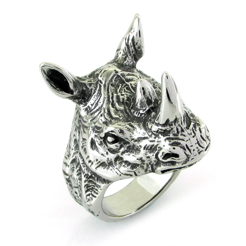 Мужское кольцо в стиле панк из нержавеющей стали 316L с большим носорогом, байкерские кольца, ювелирные изделия в виде головы слона в африканском племени