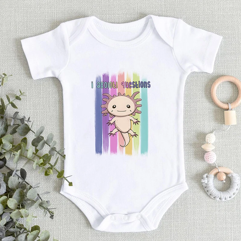 I Axolotl Questions Print Baby Bodysuits Summer Soft Boys And Girls Jumpsuits Cute Axolotl Print Short Sleeves Round Neck Romper