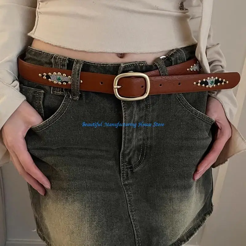

E56A Rock Fan Waist Belt with Pin Buckle PU Waist Belt for Jeans Coat Skirt Decors