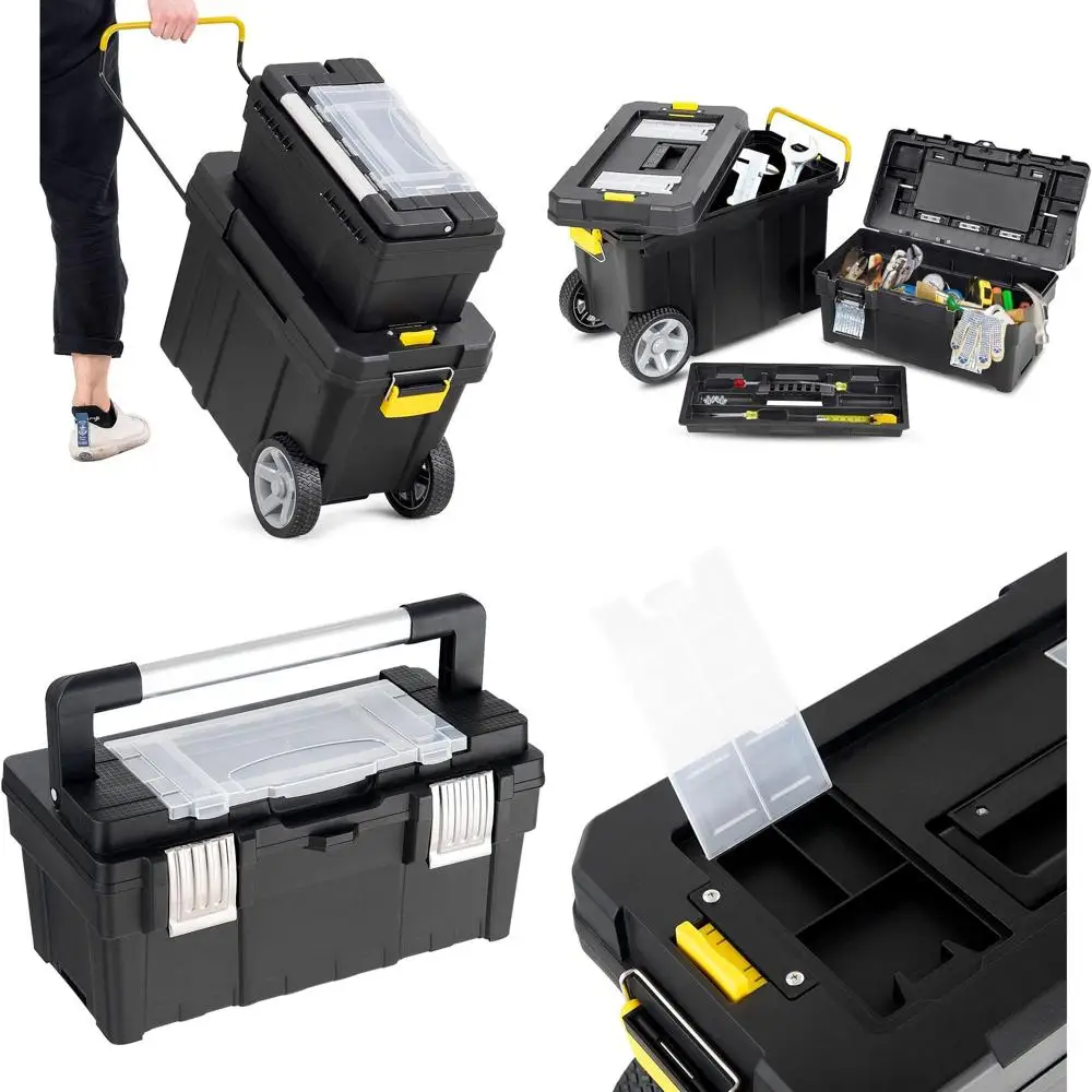 

Portable Stackable Mechanic Tool Organizer with Wheels and Handle, Plastic Toolbox for Tools and Small Parts Storage