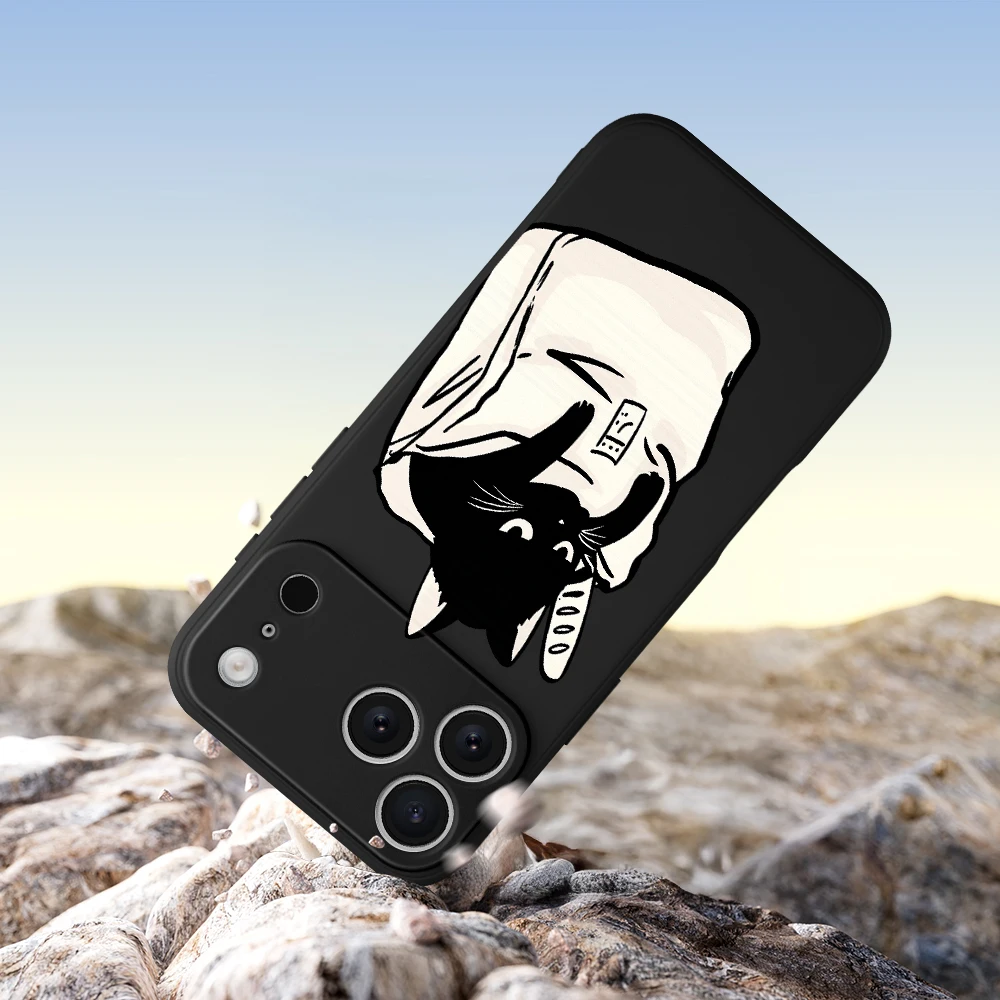 أسود القط السوشي نمط غطاء من البولي يوريثان كوكه آيفون 17 برو ماكس 17 الهواء 16 15 14 13 12 11 برو ماكس XS Max7 8 Plus 16e 16 Plus