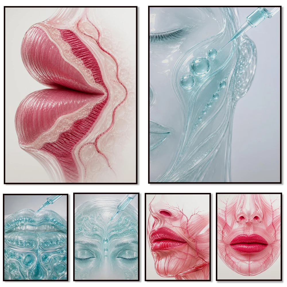 Botox injection theme, lip injection, lip filler art, medical aesthetic spa, medical aesthetic clinic decoration posters