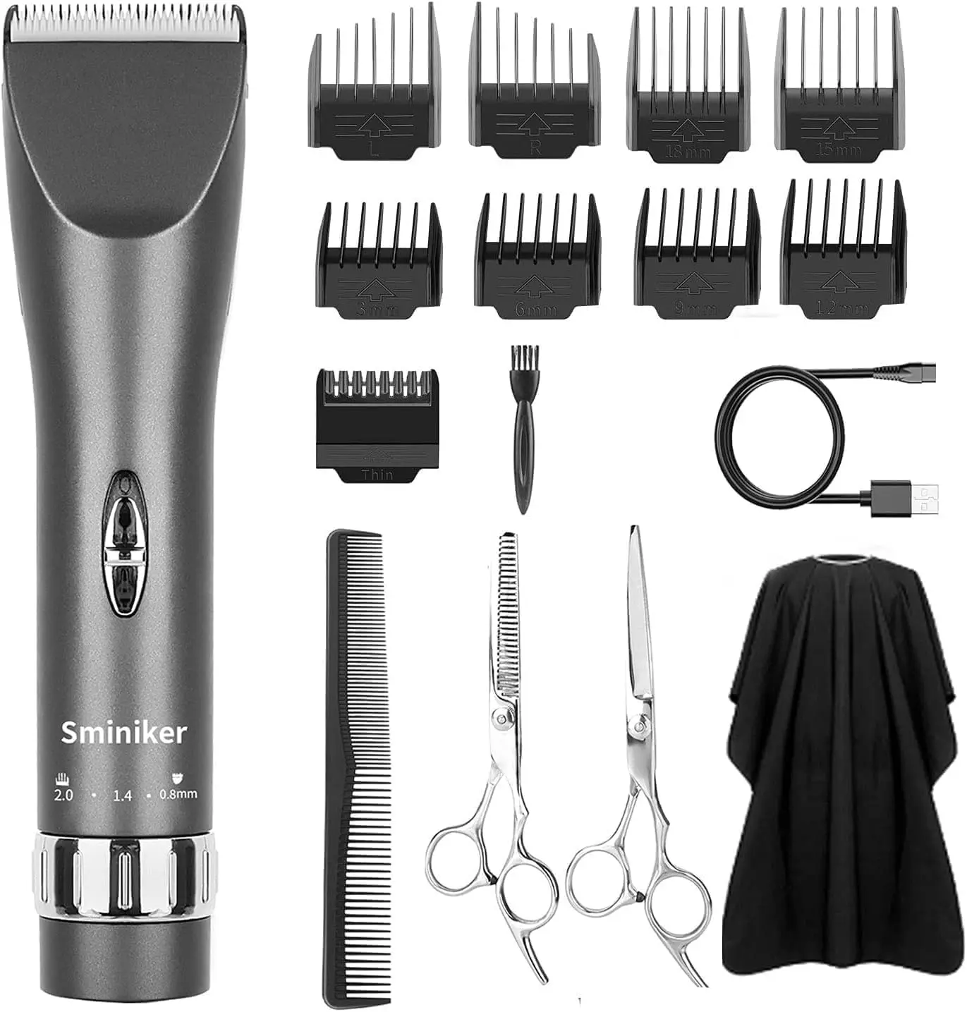

Rechargeable Hair Clippers Kit with 2 Comb Guides & Hairdressing Cape