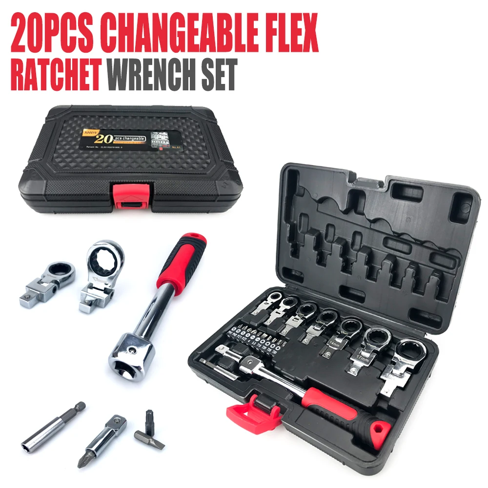 20 Pcs Set Removable mobile Head Wrench Durable Ratchet Combination child-Saving Automobile Maintenance Tool Set