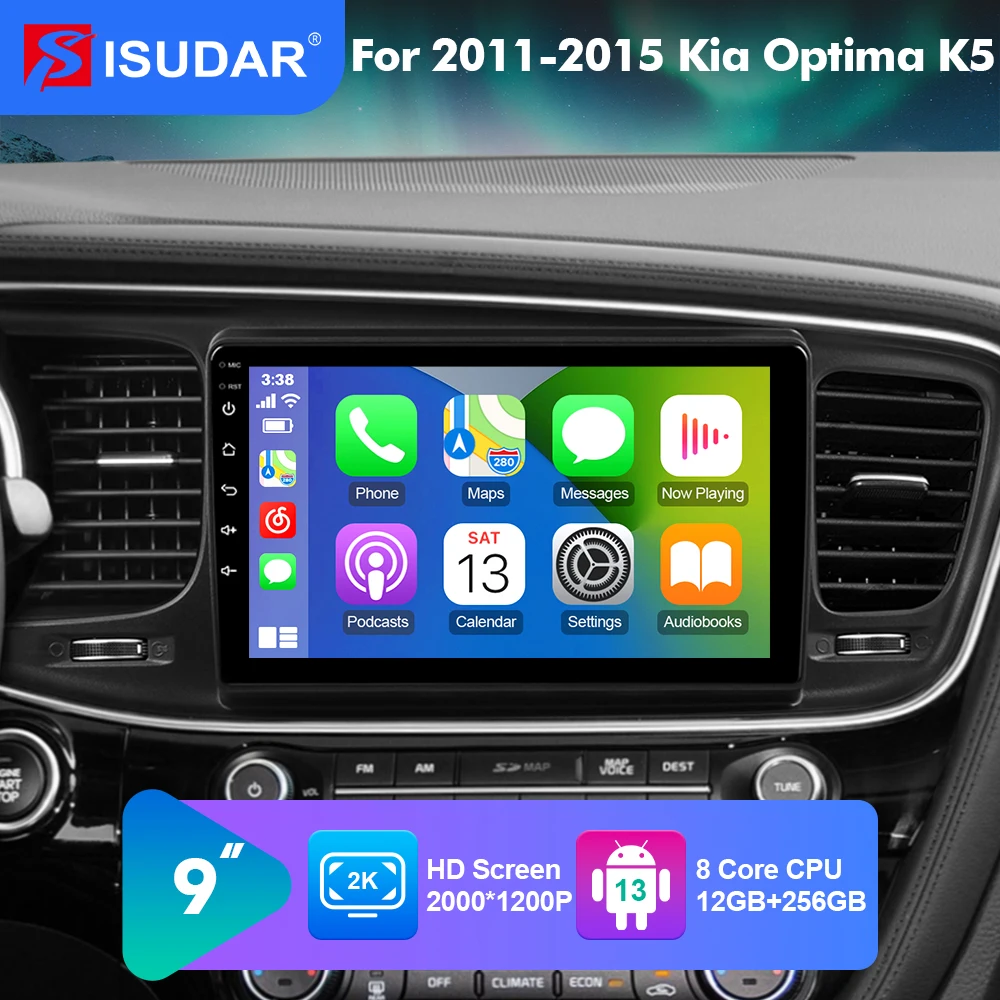 

Isudar T78P 12+256gb Android13 Auto Radio Player For KIA K5 Optima 3 TF 2010 - 2015 Multimedia with frame 2K screen CarPlay Ster