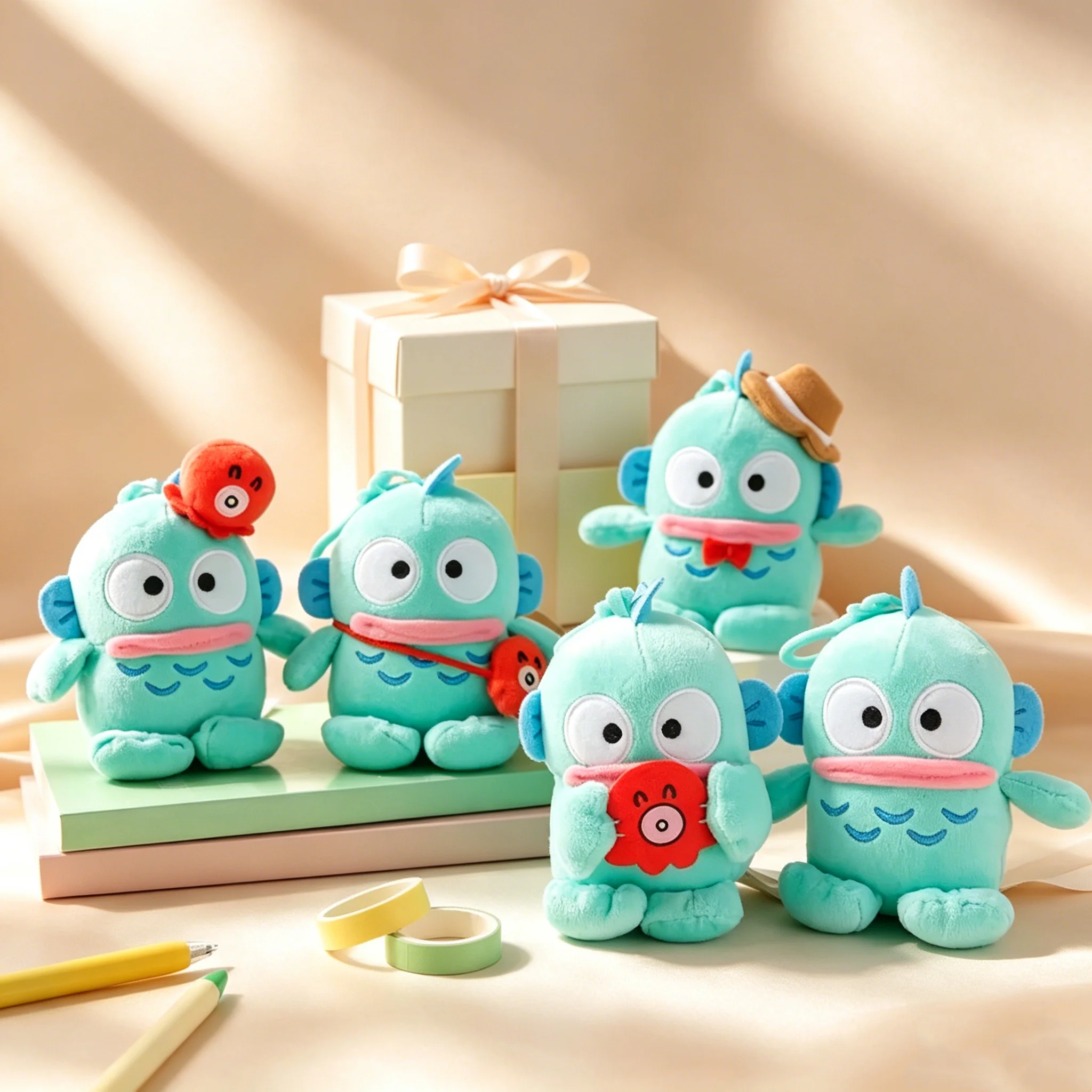 Authentic Sanrio Hangyodon Half-Fish Man Plush Keychain, Cute Bag Pendant, Kawaii Plushie, Ideal Gift for Backpack & Keyring