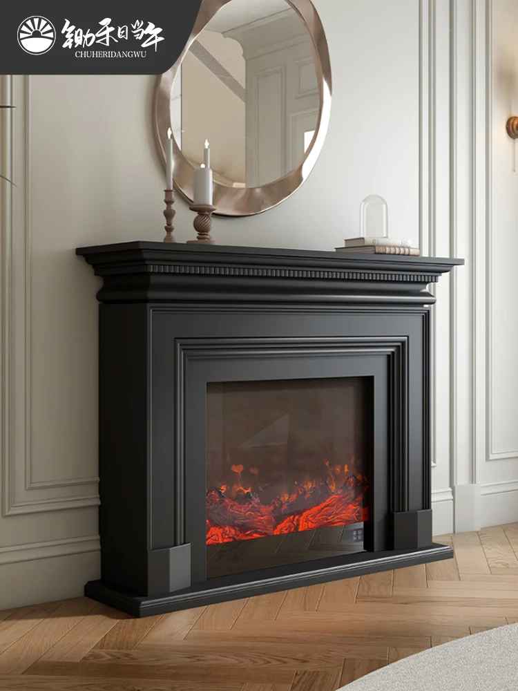 French retro black fireplace decorative cabinet simulation electronic fireplace