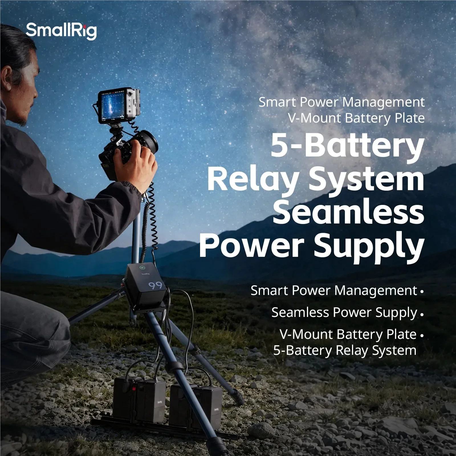 SmallRig Intelligent V-Mount Multi Battery Management Plate Seamless Swap Continuous Power Supply for Professional Camera Rig