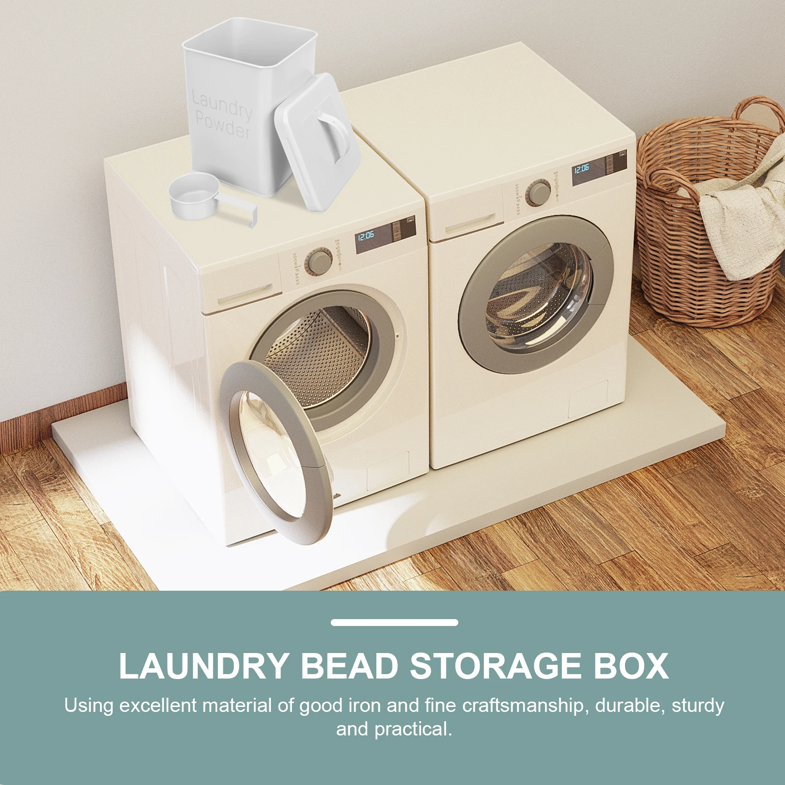 

Laundry Powder Storage Bucket Wrought Iron Metal Sturdy Household Strong Capacity Comfortable for Detergent
