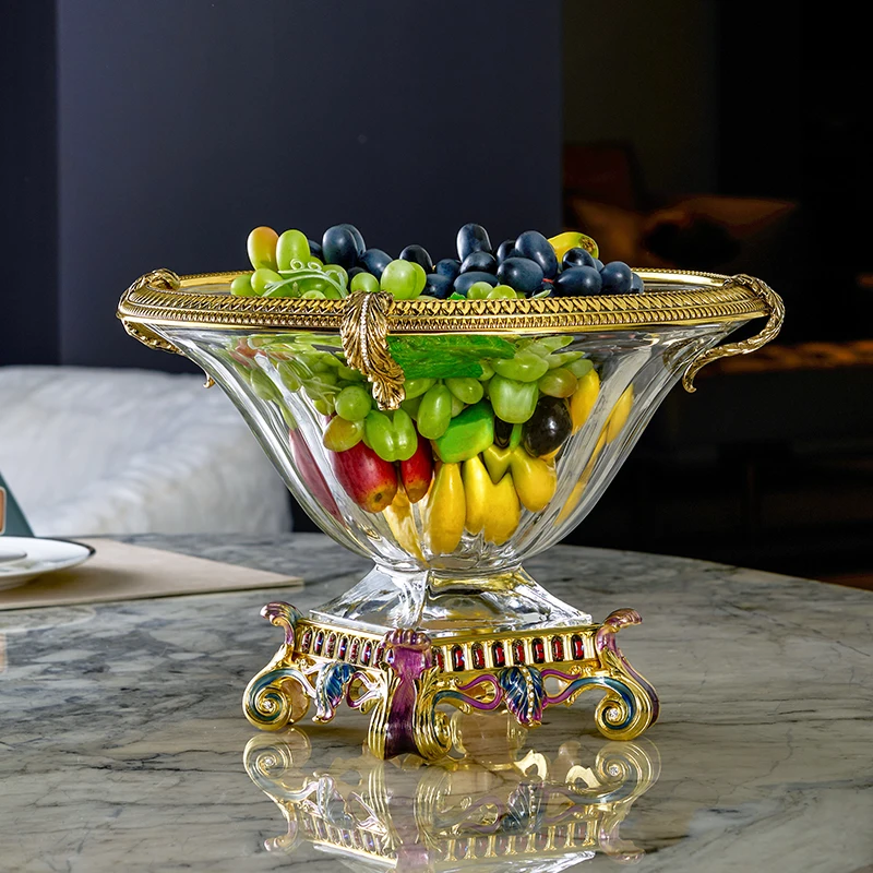 ديكور منزلي فاخر، مدخل منزلي هدية، وعاء أطباق فاكهه زجاجي على الطراز الملكي