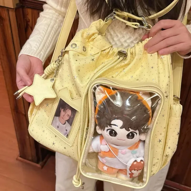 Star Y2K 20cm Print ItaBag Kawaii Drawstring Tote Clear Window Doll Display Bag Shoulder Crossbody Bag Plush Doll Storage Gift