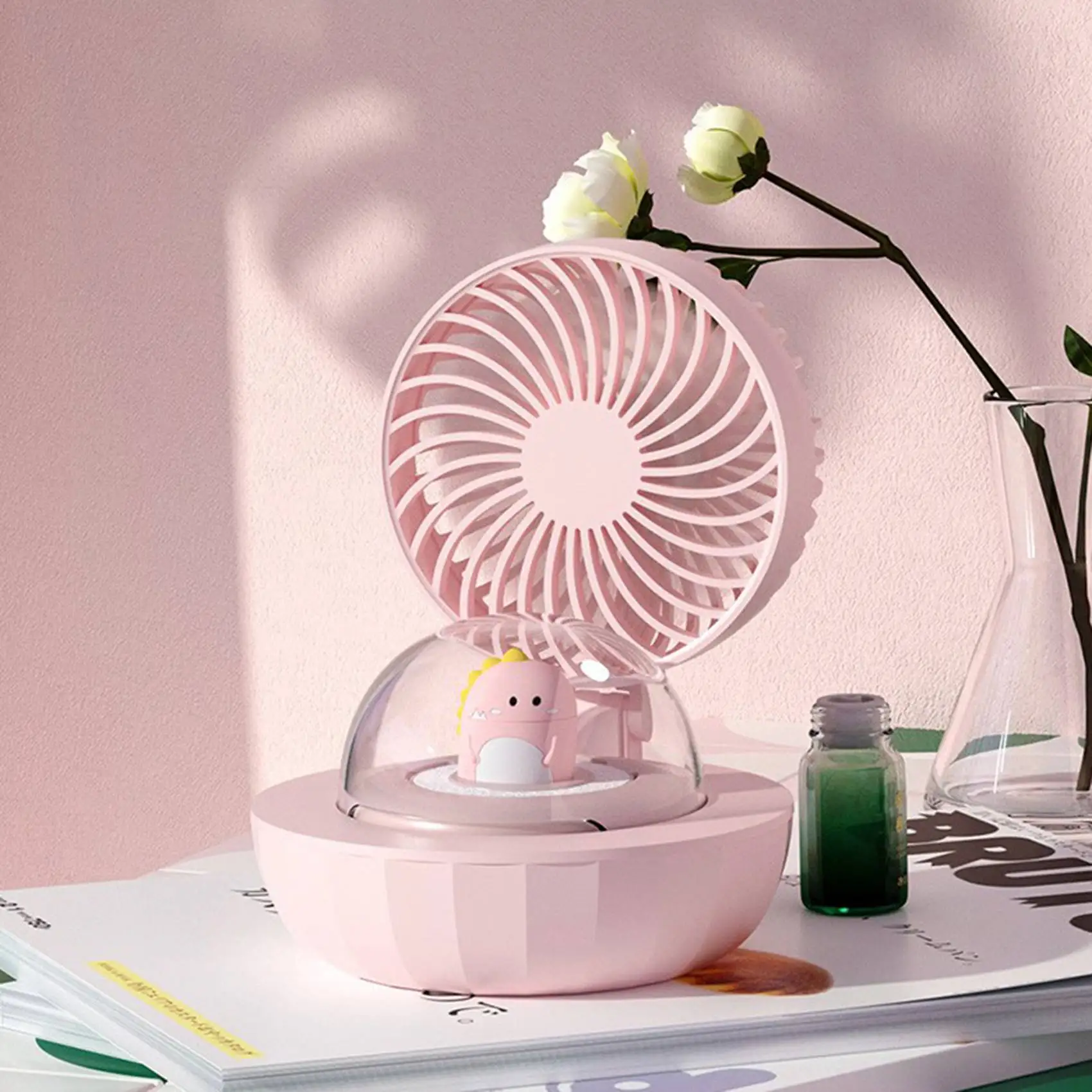 Cute Pet Portable Fan Mini Water Spray Mist Fan USB Dinosaur Air Humidificador with Atmosphere Lamp for Home