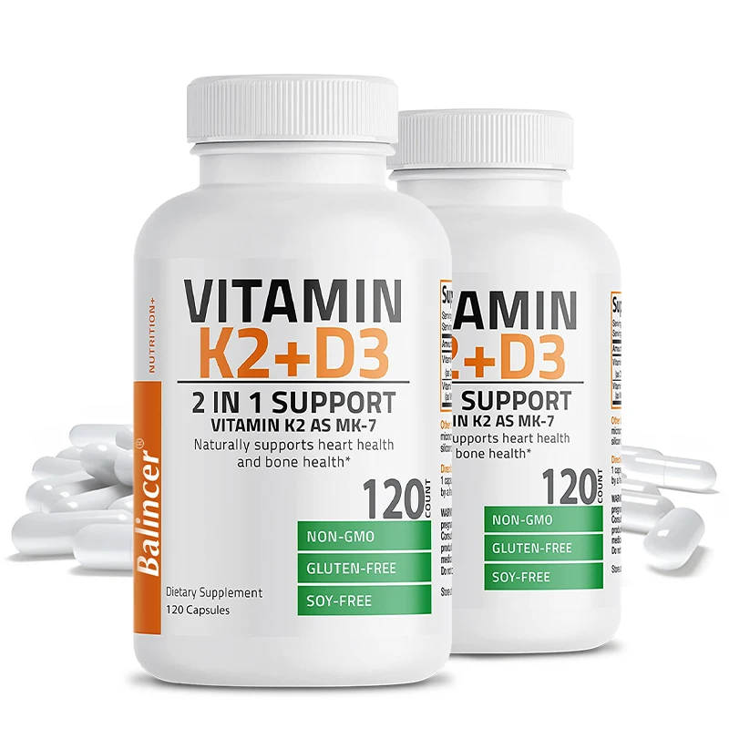 Vitamin D3 K2 2-in-1 Support, Dietary Supplement, Natural Support for Heart and Bone Health, Highly Absorbed, 120 Capsules