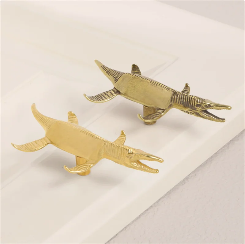 Dinosaur Fish Furniture Handle Door Knobs Brass Animal Handles For Kitchen Wine Cabinet Door Wardrobe Cupboard Drawer Pulls Diy