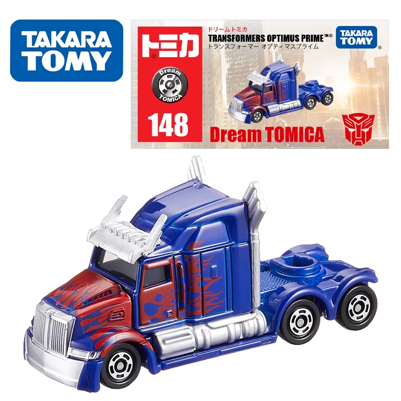 TAKARA TOMY Tomica NO.148 TRANSFORMERS OPTIMUS PRIME coches de aleación juguetes vehículo de Motor Diecast Metal modelo regalo para niños