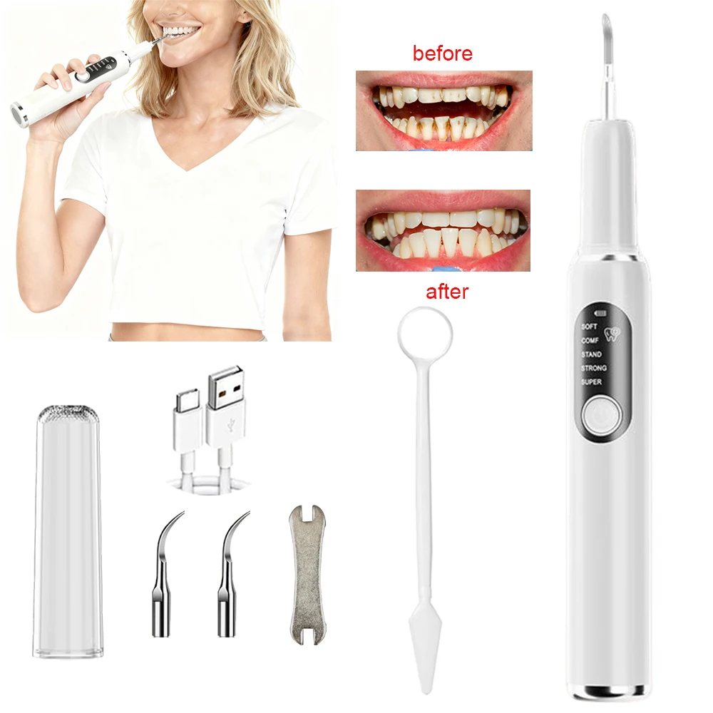 

Ultrasonic Tooth Cleaner Remover Plaque Stain Tartar Electric Ultrasonic Dental Scaler 5 Modes Oral Care Teeth Cleaning Tools