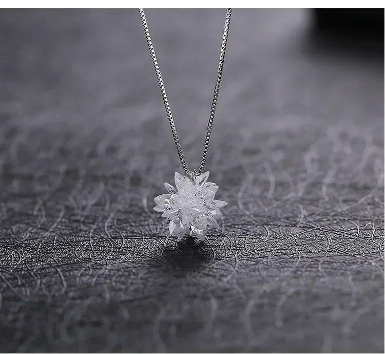 Stereo Snowflakes White Ice Snow Snowball Crystal From Austrian Locks Chain Necklace Valentine Gift