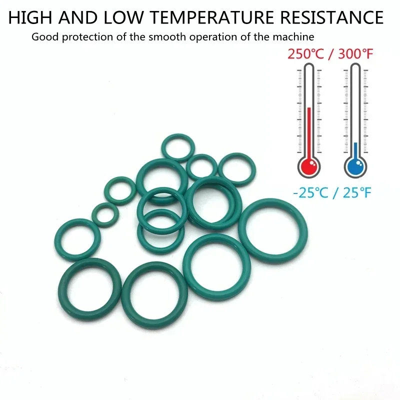 Fluororubber FKM Green O-Ring Sealing Gaskets Acid-Base High Temperature Oil Resistance Ring Multi-Size Maintenance Box Set Ring