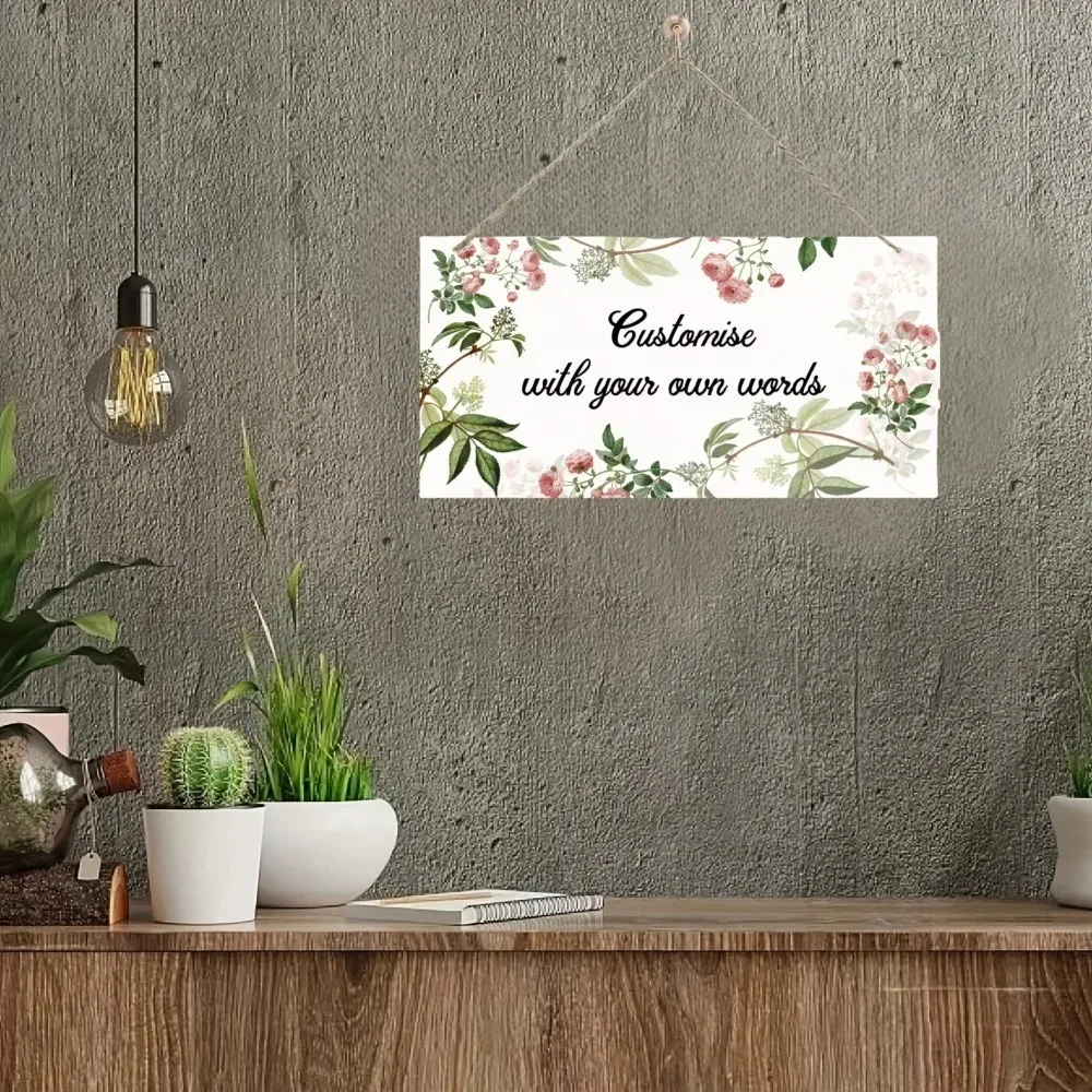 [2D Flat] Custom 2D Flat Floral Wooden Sign Personalized Text Boho Style, Home Office Wall Decor Holiday Gift, Decorative Only