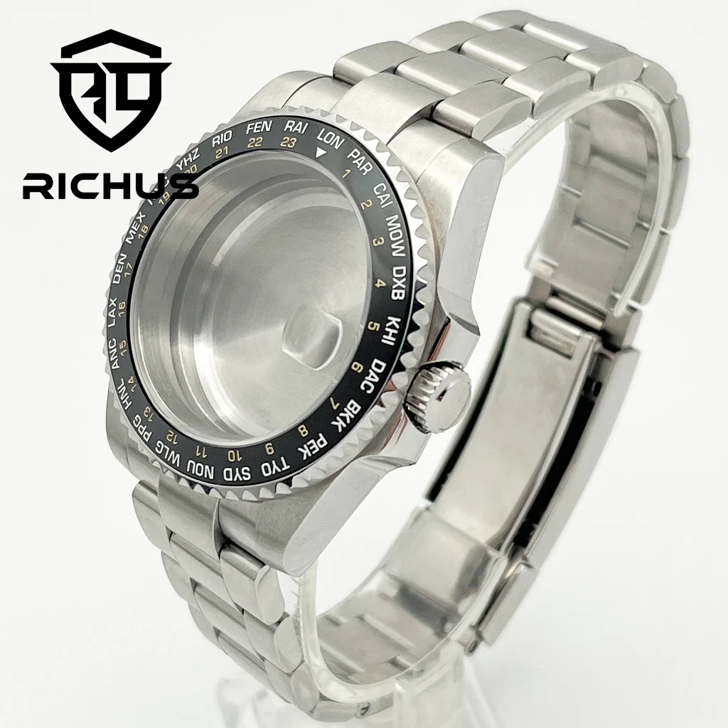RICHUS 40mm caja de reloj plateada con cristal de zafiro compatible con NH35 NH36 NH34 ETA2824 2836 PT5000 Miyota8205 8215 Mingzhu DG2813 3804 movimiento