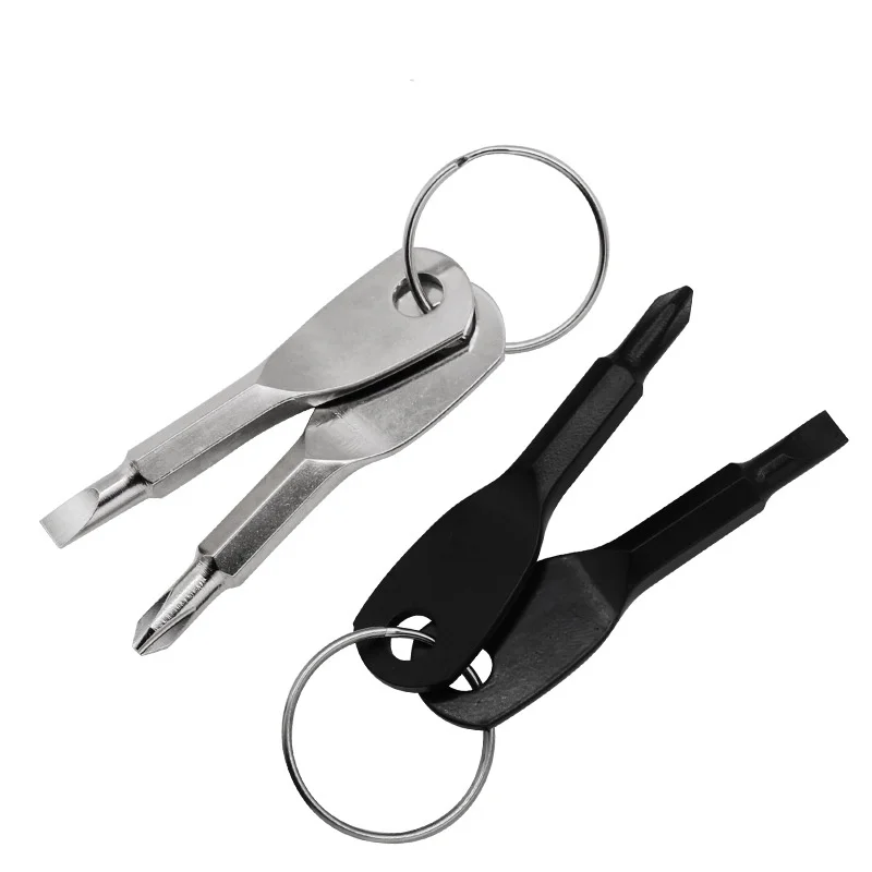 Portable Screwdriver, Outdoor EDC Portable Multifunctional Tool Straight Screwdriver Cross Screwdriver with Keychain