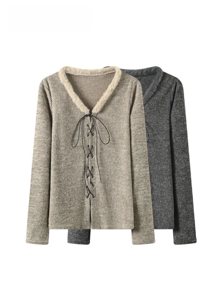 

plus Size Women's V-Ne Long Sve Knitwear Sweet Sle Autumn Faion Casual Comfortable Polyester Fiber Top for plus Size