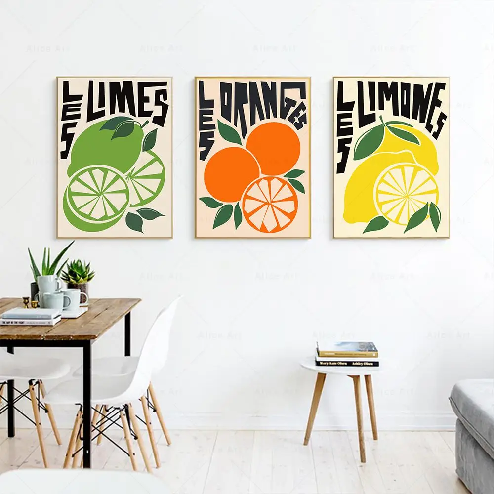 الشاي والبسكويت الفن يطبع كعكة القهوة اسبريسو كوكتيل الفواكه الرسم على لوحات القماش الجدارية المطبخ الرجعية الملصقات غرفة الطعام ديكور