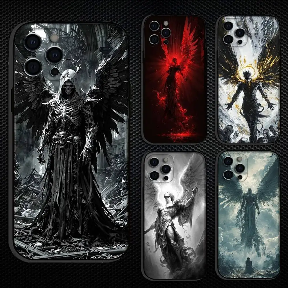 Чехол для телефона E-Evil Wings-Angel Wings для iPhone 16,15,14,13,12,11 Plus, Pro Max, другие мягкие черные чехлы