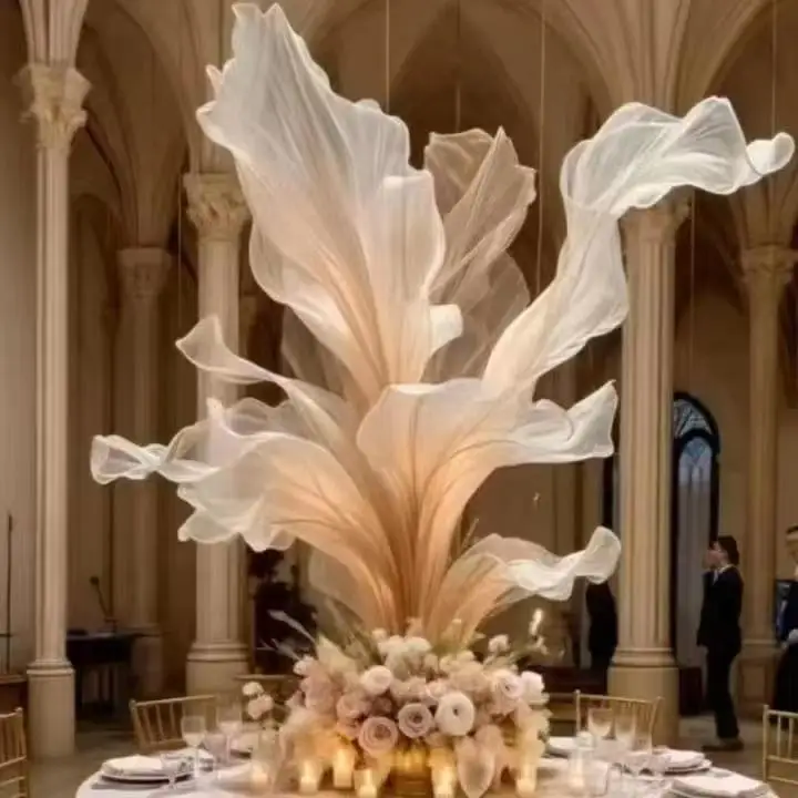 

Luxury High-end Custom Handmade Giant Silk Art Installation for Wedding Stage Setting Decoration Window Display Giant Flower