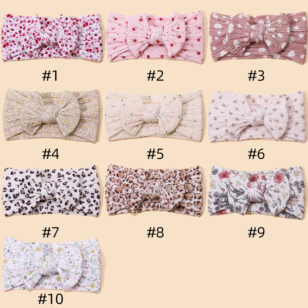 Closed Stitch Nylon Bow Headband Baby Floral Leopard Printing Headband Girls Cotton Ribbed Turban for Kid Girl Gifts Headwear