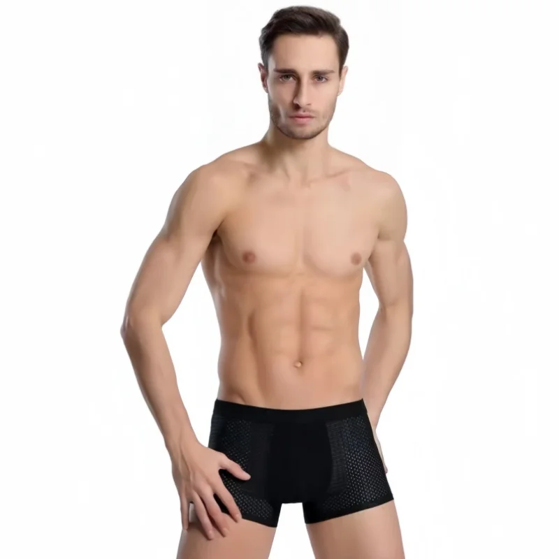 Men's Summer Mesh Ice Silk Underwear Quick Dry Breathable Boxer Briefs Oversized Loose Mid Waist Antibacterial Sport Shorts