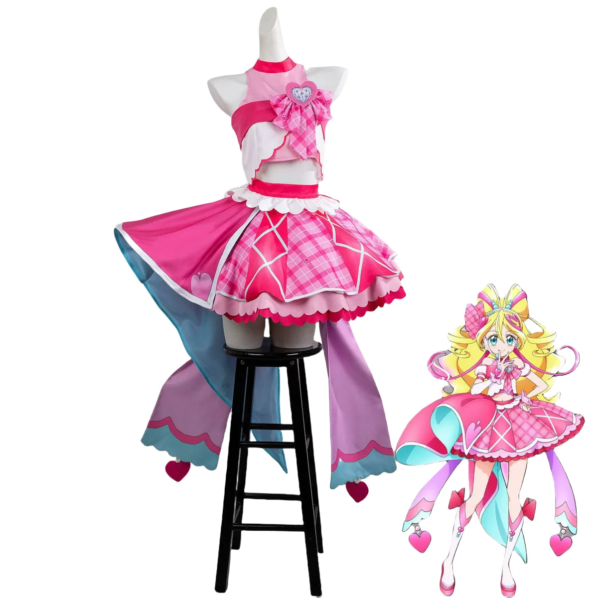 

2026 new Anime You and Idol Precure Sakura Uta Cosplay Costume Pink Grid Princess Dress Lolita Wig Woman Halloween Carnival Suit