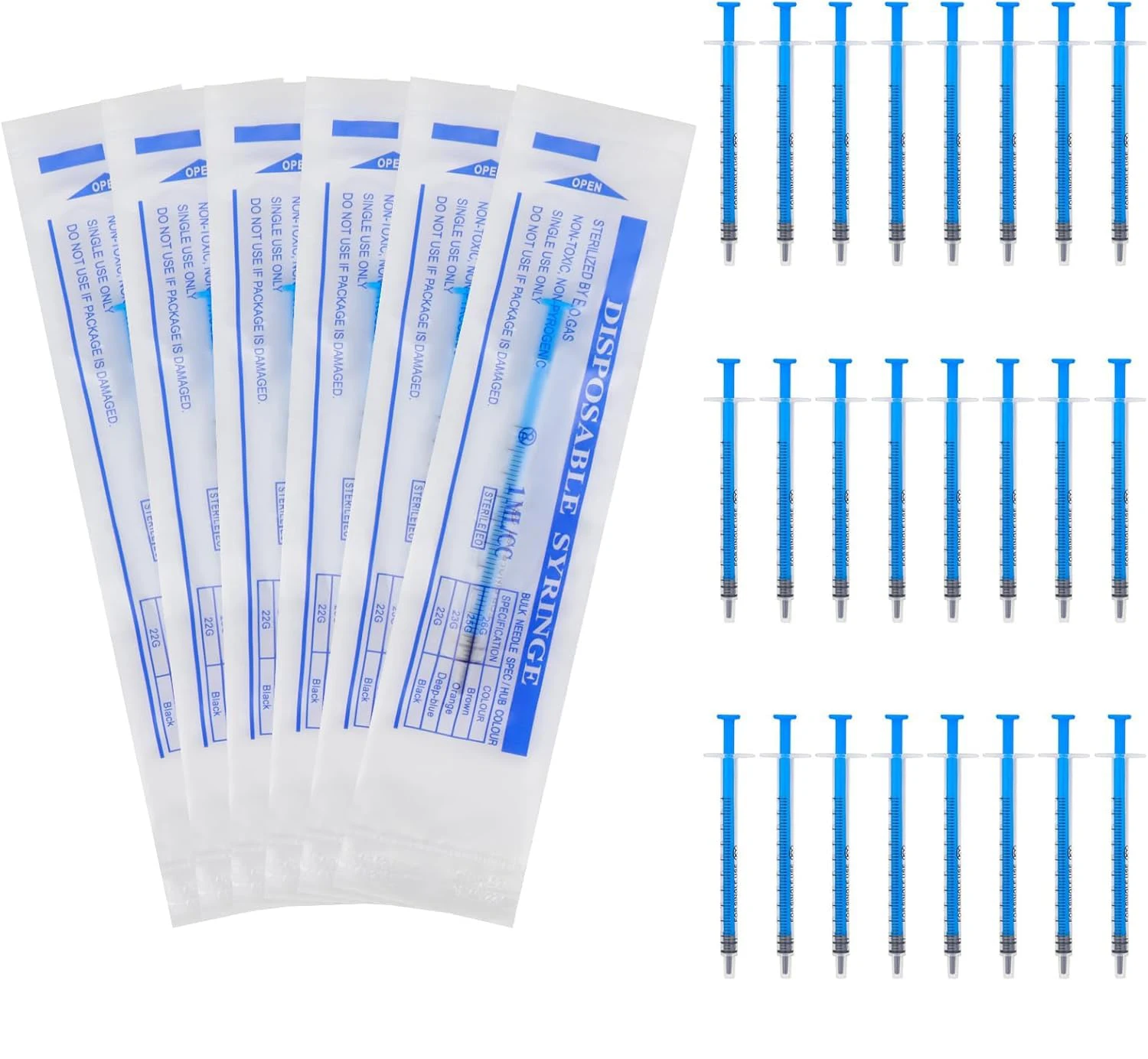 Factory Outlets Blue 1cc /1ml Plastic Small Syringes Sterile individually Packed for Scientific Labs, Glue Applicator, Measuring