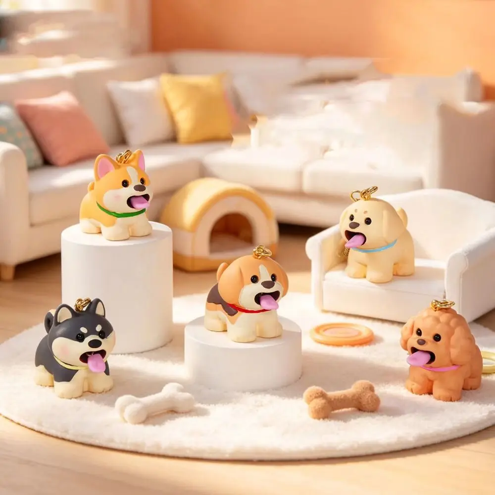 Premium Solid Resin Dog Resin Keychain Smooth Polished Surface Durable Metal Key Ring Puppy Figurine Bag Charm Vivid Detailing