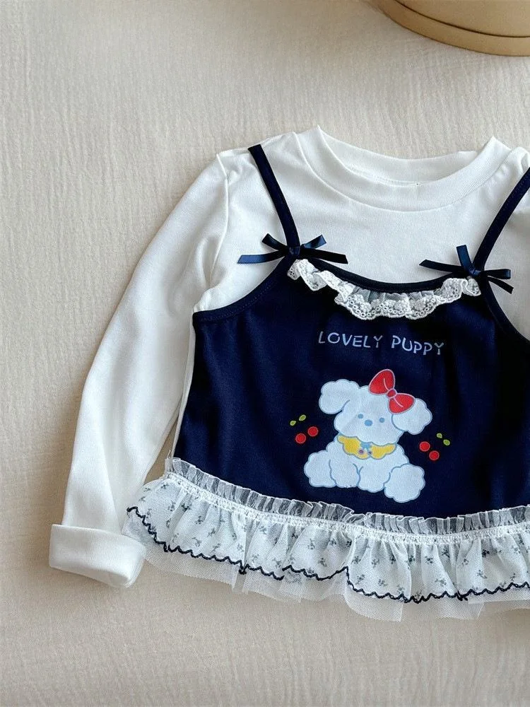 

Удобная одежда Long Sve для маленьких девочек, корейский хлопковый топ с кружевным дизайном, осеннее новое поступление, детская одежда