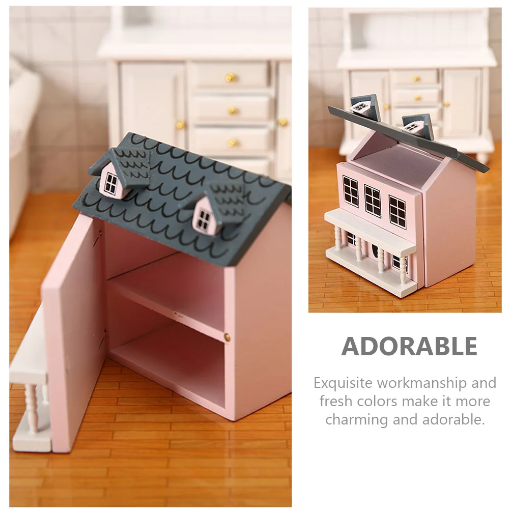 House Building Decor Tiny Houses Toys for Kids Decorative Model Wooden Miniature Ornament Child