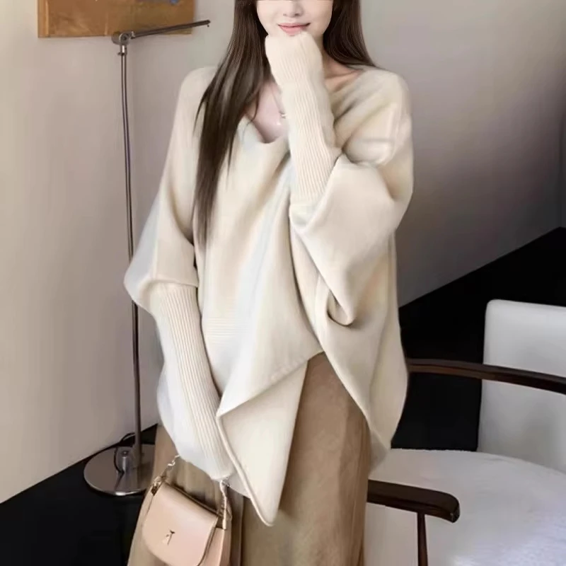 Irregular Knitted Sweater Spring and Autumn Women's Wear Bat Sleeve Women's Sweater