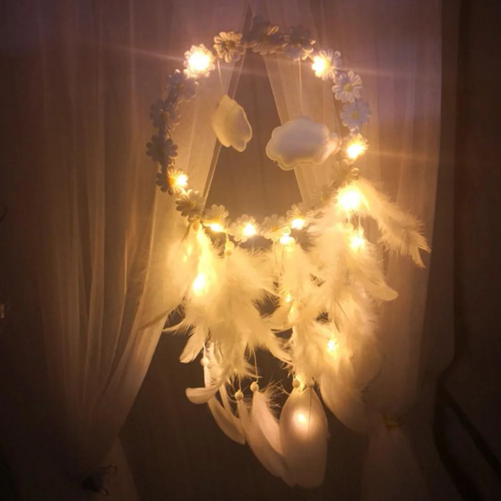 

Cloud Pendant Dream Catcher White Small Flower String Lights Bell Craft Gift DIY Decoration for Home Bedroom Wedding