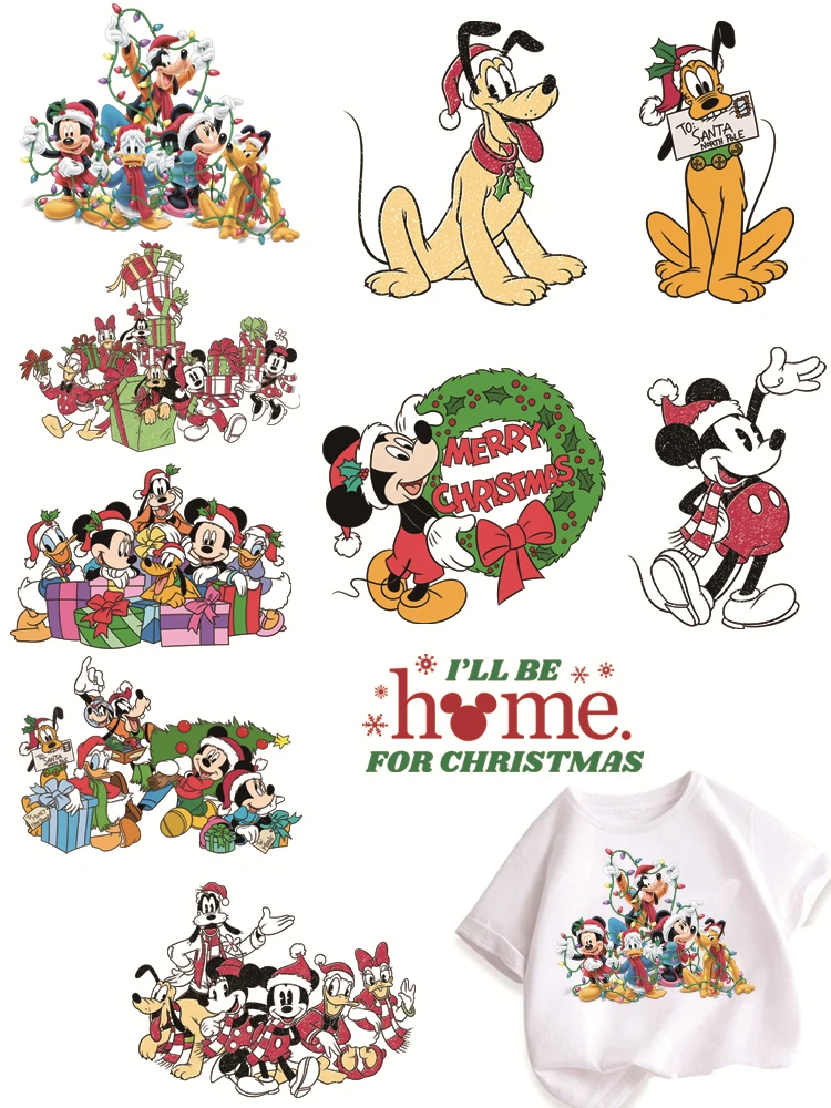 2024 Christmas Minnie and Mickey Mouse patches thermocollant heat transfer vinyl Sticker on clothes