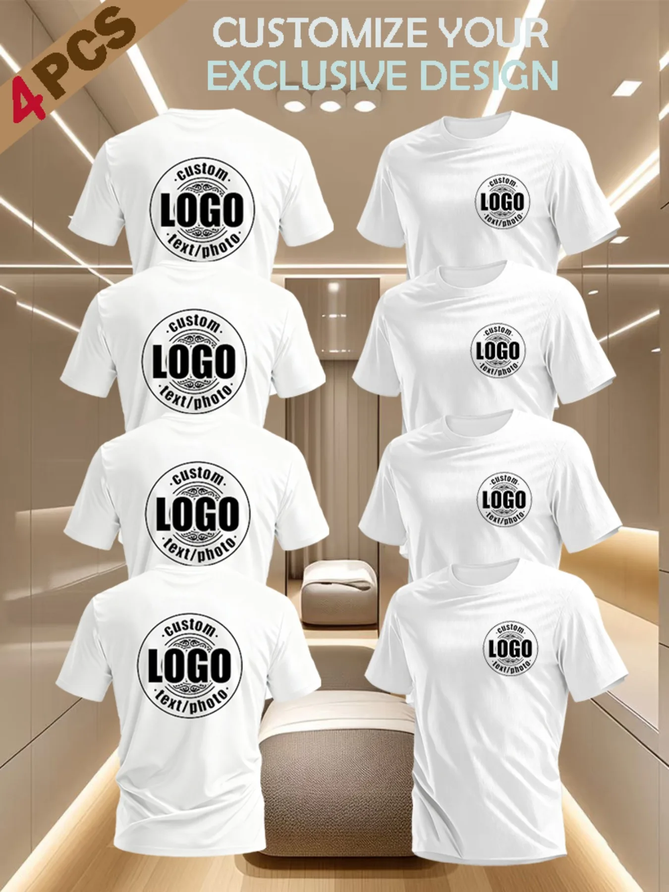 Personalized men's T-shirt, for summer, with customizable LOGO on chest and back. Suitable for daily casual wear and team use.