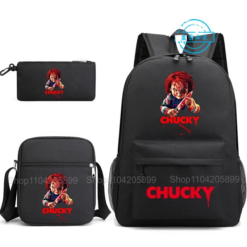 3pcs Child'S Play Chucky Backpacks Students Teenager Schoolbags Boys Girls Gift School Bags Pencil Case Shoulder Bags Travel Bag