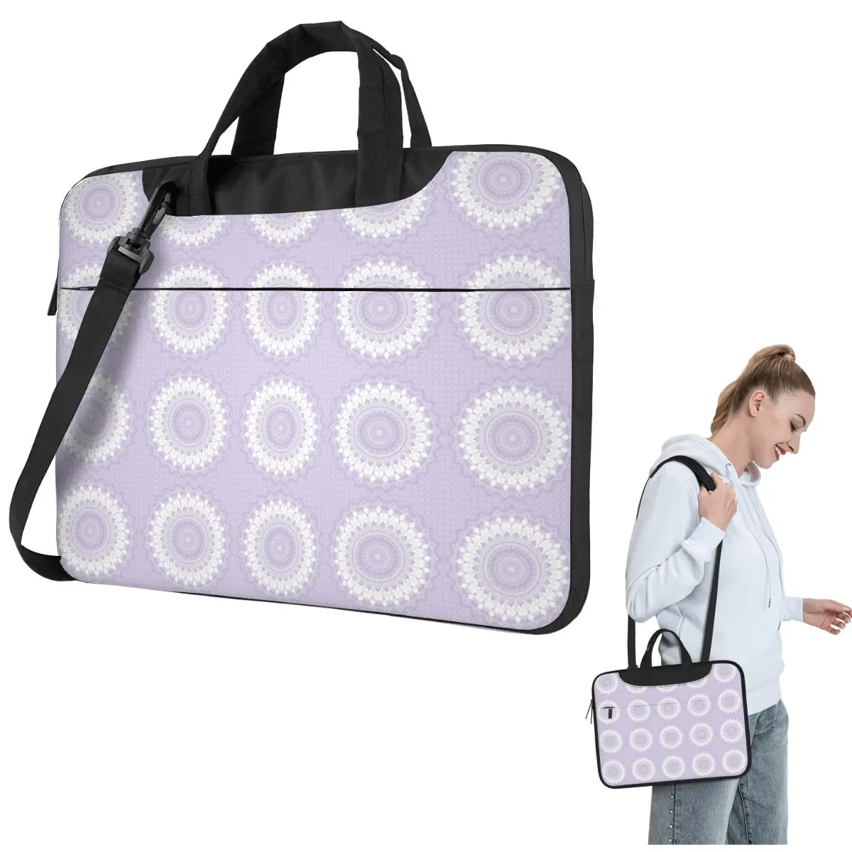 Boho Pastel Purple Mandal Laptop Bag Protective Case Computer Bag 13 14 15.6 Inch Crossbody Notebook Pouch For Macbook Pro Air